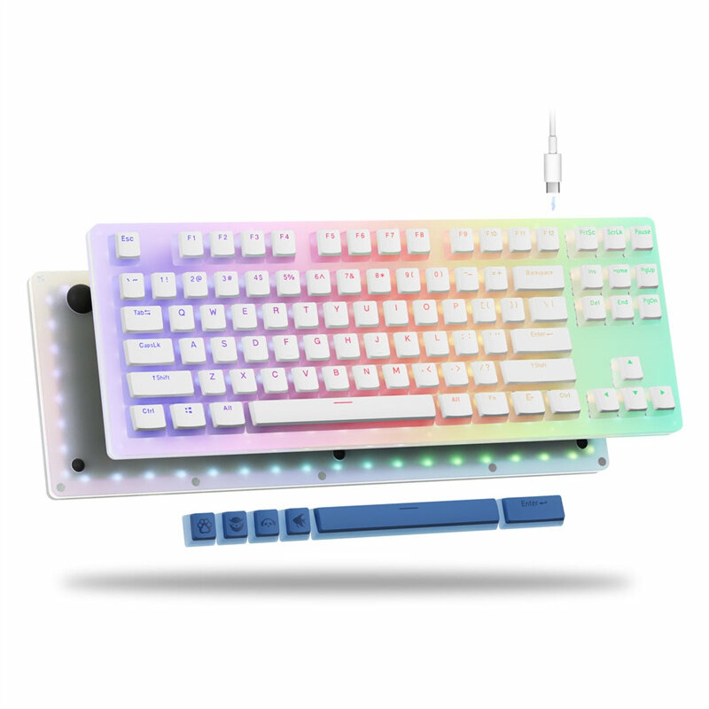 Keyboards & Mouse |  Xvx Womier K87 Pro 87 Keys Tkl Acrylic Mechanical Gaming Keyboard Hot Swappable Pbt Pudding Keycap Gateron Red Switches Rgb Usb Type-C Wired Gaming Keyboard For Home Office Gamer