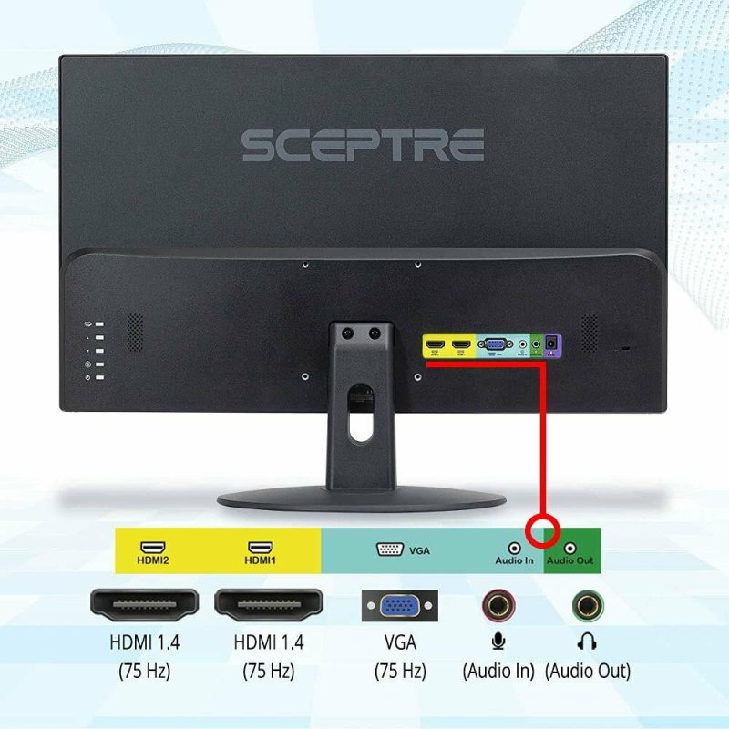 Monitors |  Sceptre 20" 1600X900 75Hz Thin Led Monitor 2X Hdm Vga Built-In Speakers Machine Black Wide Viewing Angle 170° (Horizontal) / 160° (Vertical)