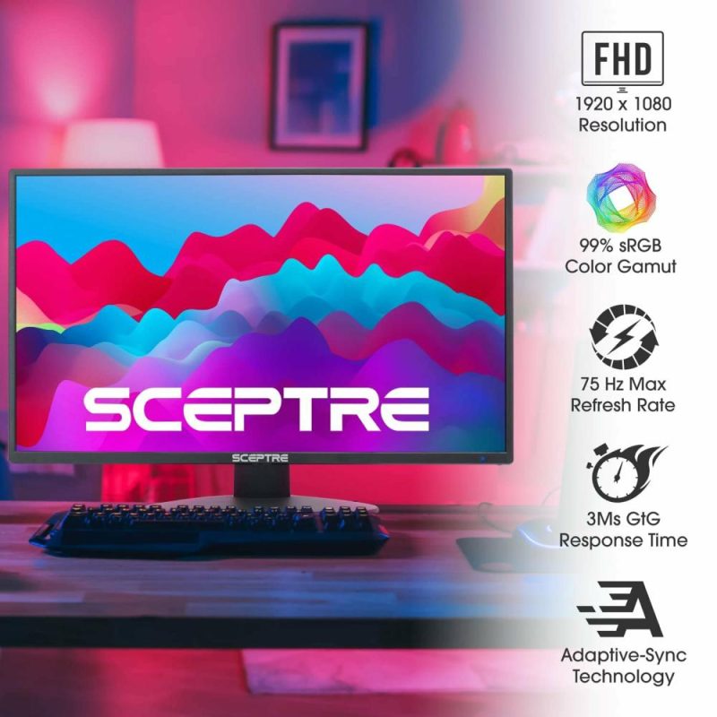 Monitors |  Sceptre 22 Inch 75Hz 1080P Led Monitor 99% Srgb Hdm X2 Vga Build-In Speakers Machine Black (E225W-19203R Series)