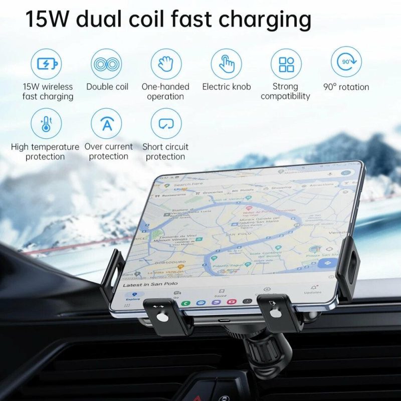 Mounts & Holders |  Bakeey S20A 15W Wireless Charger Fast Wireless Charging Bracket Air Outlet Car Holder Mount For Iphone 15 14 13 For Samsung Galaxy Fold Series