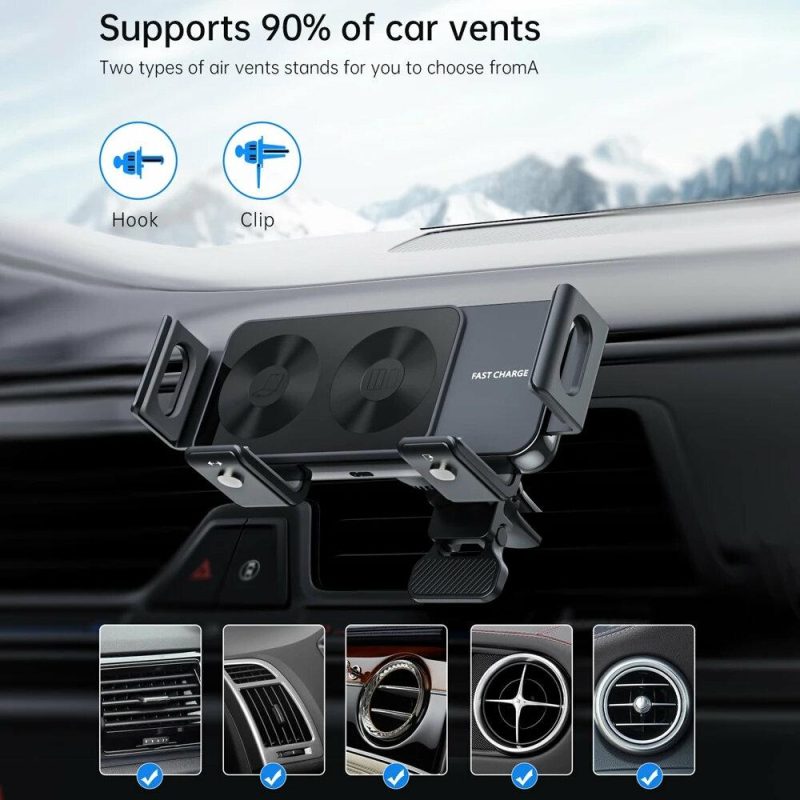 Mounts & Holders |  Bakeey S20A 15W Wireless Charger Fast Wireless Charging Bracket Air Outlet Car Holder Mount For Iphone 15 14 13 For Samsung Galaxy Fold Series