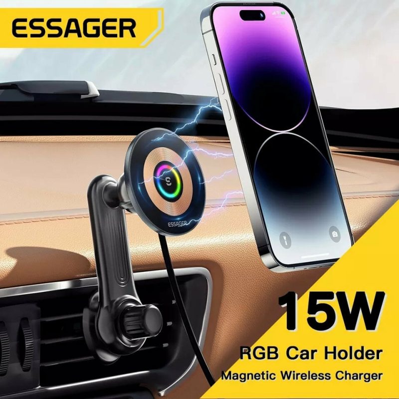 Mounts & Holders |  Essager Z11 Rgb 15W Qi Magnetic Car Wireless Charger Phone Holder Mount For Iphone 14 13 12 Pro