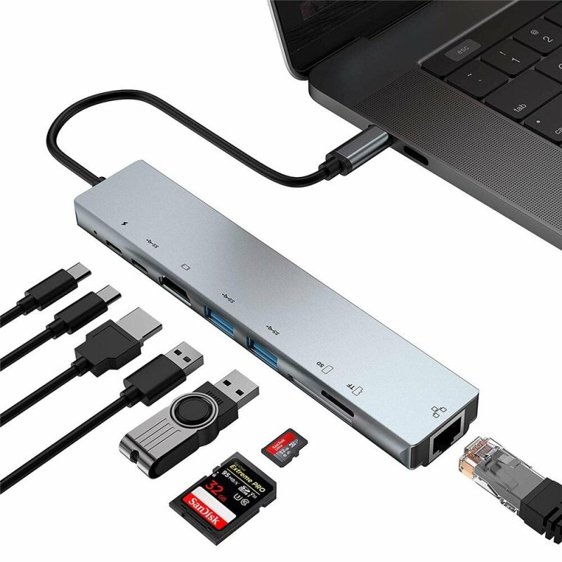 Usb Hubs |  Bakeey Pb-C7366 8-In-1 Usb-C Hub Docking Station Adapter With 4K Hdmi Hd Display / 87W Usb-C Pd3.0 Power Delivery / Usb-C Data Transmission / 2  Usb 3.0 / Rj45 Ethernet / Memory Card Readers