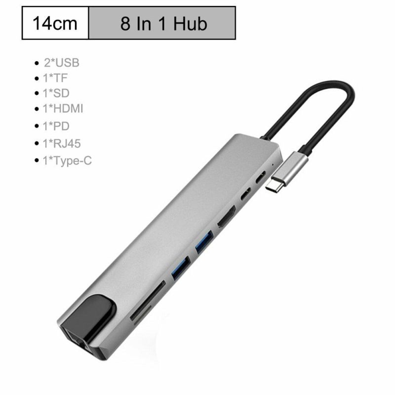 Usb Hubs |  Bakeey Pb-C7366 8-In-1 Usb-C Hub Docking Station Adapter With 4K Hdmi Hd Display / 87W Usb-C Pd3.0 Power Delivery / Usb-C Data Transmission / 2  Usb 3.0 / Rj45 Ethernet / Memory Card Readers