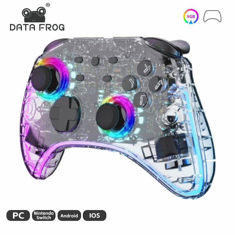 Video Games Controller |  Data Frog Gg04  Rgb Transparent Wireless Game Controller For Switch/Switch Lite Built-In Turbo Mode Double Vibration Macro Function Wireless Joystick Gamepad For Pc Android Ios